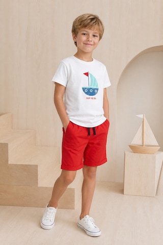 Eray Alp Kids Erkek Çocuk Kırmızı Yelken Baskılı Tişört Şort Takımı Yazlık Günlük Model