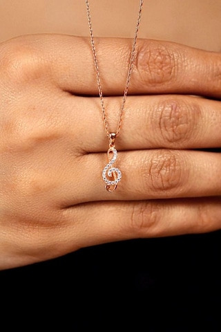 Roza Silver Zirkon Taşlı Rose Sol Anahtarı Minimal Gümüş Kolye