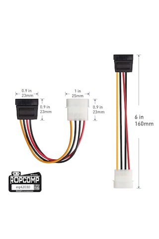 Ropcomp 4-pin Molex Erkek - 15-pin Sata Güç Dönüştürücü Kablo 20 Cm