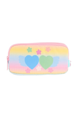 Kaukko Kids Üç Bölmeli Sarı Pembe, Kalp Ve Çiçekler, Kız Çocuk Okul Kalem Çantası - L8213 Sarı - Pembe