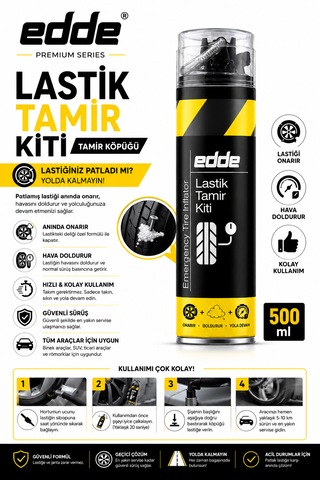 Edde Araba Araç Oto Lastik Tamir Kiti Lastik Tamir Spreyi 500 Ml Oto Bakım Ürünleri