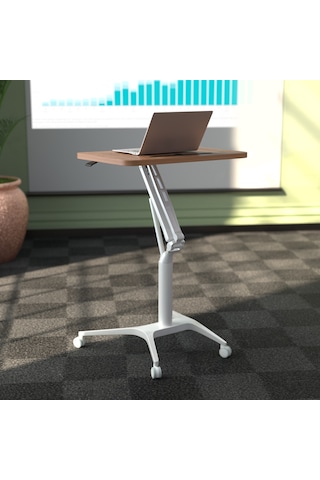 Karr Office D-FLEX-B Mobil Yükseklik Ayarlı Masa - Bambu Tabla - Beyaz Ayak Bambu