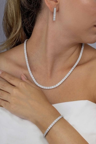 Gümüş Pazarım Beyaz Altın Kaplama 3 Sıra Su Yolu 925 Ayar Gümüş Düğün Seti Gümüş