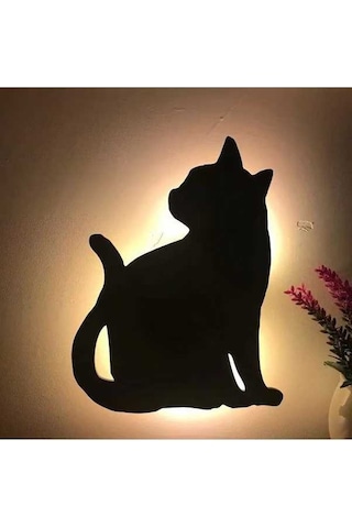 Tongxida Kedi Silüetli Duvar Lambası - Sesli Aydınlatma, Kullanışlı Pilli Projeksiyon Siyah