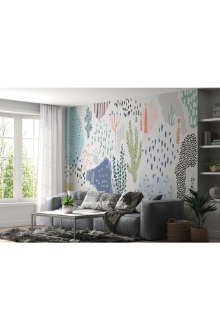 Yaprak Detaylı Soyut Minimalist Modern Duvar Kağıdı-5510 Çok Renkli