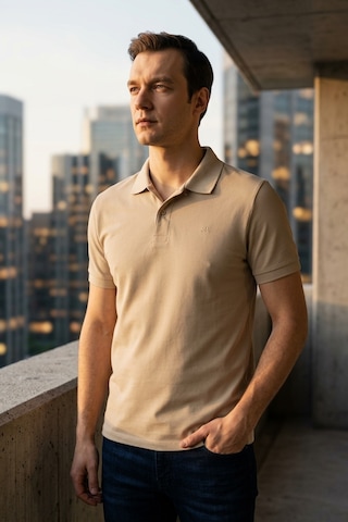 Süvari Slim Fit Düz Baskısız Pike Düğmeli Polo Yaka Nefes Alabilen T-shirt Bej