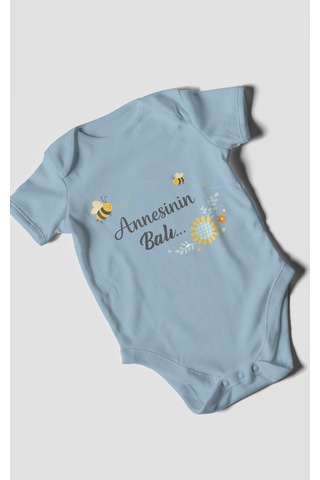 Morivokids Annesinin Balı Kısa Kollu Bebek Body %100 Pamuk Bebe Mavisi