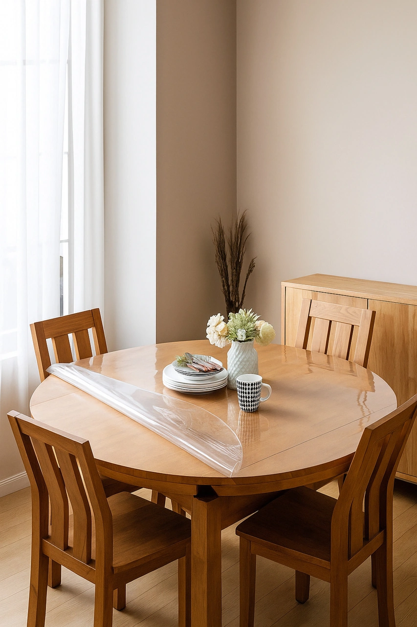 Rona Home Yuvarlak Şeffaf Kalın Masa Örtüsü 1,4 Mm Pvc Kaymaz Silinebilir Örtü Beyaz