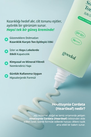 Kızarıklık Karşıtı Güneş Kremi Goodal Heartleaf Soothing Green Tone Up Sun Cream Spf50+ Pa++++ 30518241