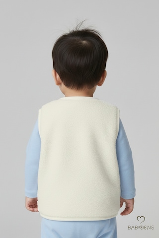 Babyden's Welsoft Erkek Bebek Çocuk Çıtçıtlı Yelek Ayıcık Armalı, Yumuşak Peluş Bebek Yeleği Ekru