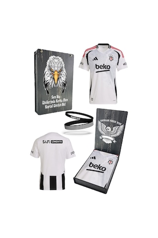 Beşiktaş 24-25 Beyaz Forma Bileklik Hediyeli Özel Tasarım Hediyelik Ahşap Kutulu Beyaz
