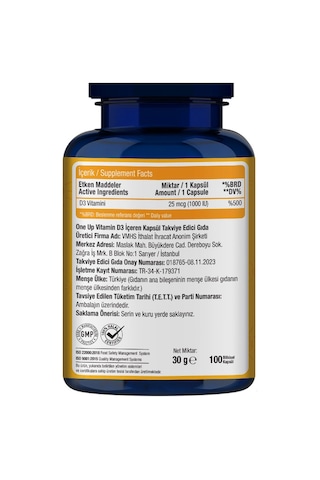 One Up D Vitamini 1000 Iu 100 Kapsül Aromasız