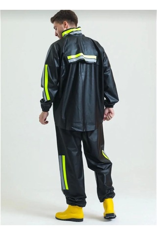 Premium Motorcu Kurye Yağmurluk Takım Su Geçirmez Pvc Kumaş Reflektörlü Tübitak Onaylı - Siyah Siyah