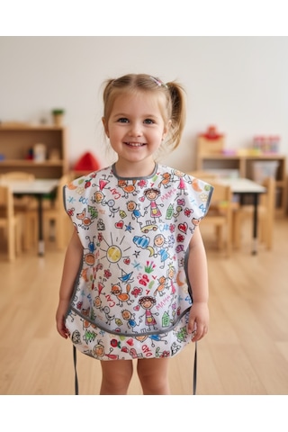 Yorni 3-6 Yaş Family Kısa Kollu Sıvı Geçirmez Çocuk Önlük, Makinede Yıkanabilir, Boya, Oyun Ve Yemek Zamanı Beyaz