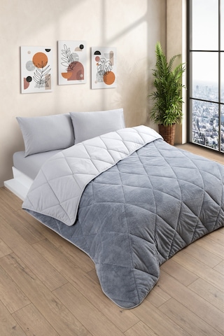 Çift Kişilik Wellsoft Yorgan-çarşaflı 2 Yastık Kılıflı Uyku Seti Gri