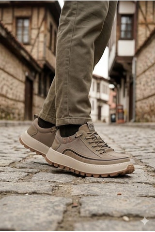 Guja 26y514 Rahat Hafif Taban Tekstil Lastik Bağcıklı Sneaker Erkek Ayakkabı Haki