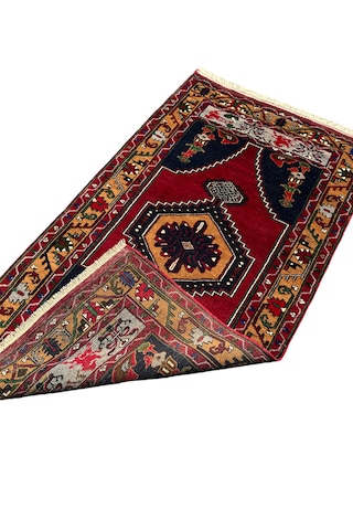 El Dokuma Sıfır Yahyalı Halısı 110x200 Kırmızı Kök Boya Yün Halı Kırmızı