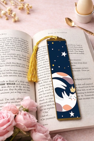 Sanatsal Tablo Temalı Metal Kitap Ayracı Yıldızlı Kedi