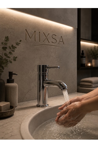 Premium Lüx Pirinç Ağır Gövde Krom Sabit Lavabo Bataryası Çubuk Kollu Çift Su Girişli