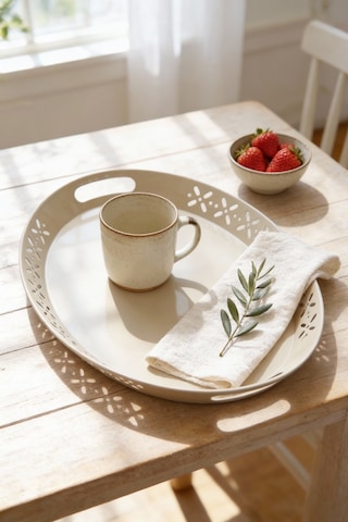 Oval Metal Servis Ve Sunum Tepsisi, Büyük Tepsi, Çay Kahve Tepsisi Cappuccino