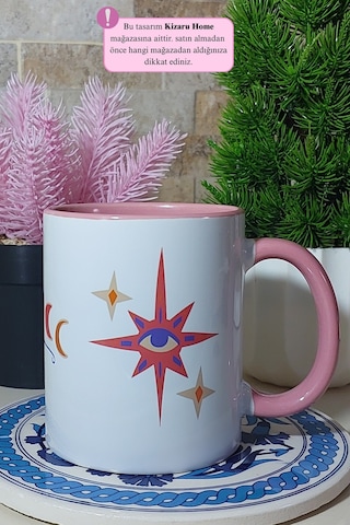 Tek Göz Manifest Tasarım Pembe Porselen Kupa Bardak Pembe