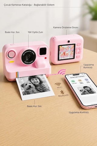 Çocuk Anında Baskılı Fotoğraf Makinesi 16mp Dijital Kamera 1080p Video Wifi Telefon Destekli