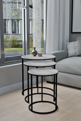 Emga Home Lisa Zigon Sehpa - Beyaz Mermer Beyaz