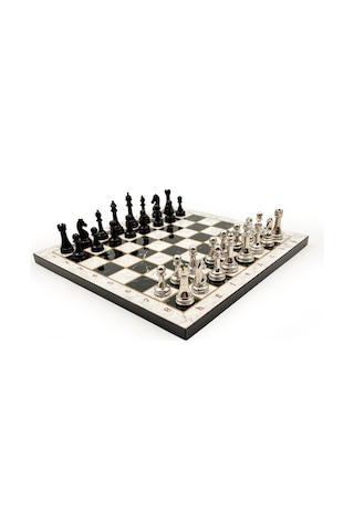 Ahşap - 256 - Satranç Takımı Metal Taşlı Merduz36s - 25cm, Siyah-gümüş - Muratech - - Merduz25s