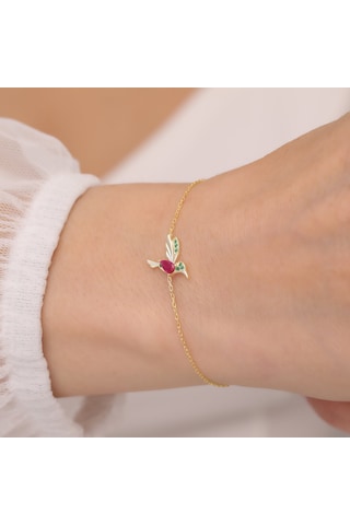 925 Ayar Gümüş Renkli Taşlı Arı Kuşu Bileklik Altın