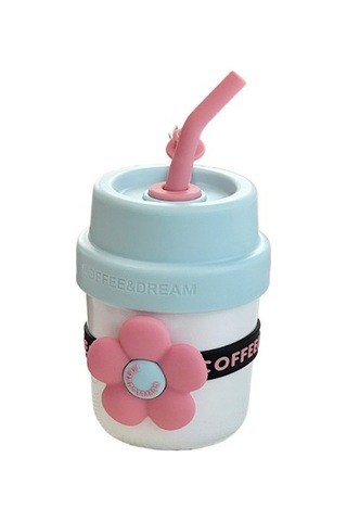 Çiçek Hasır Termos Bardak, Kadın Su Bardağı, Yüksek Görünüm Eşlik Eden Fincan, Sevimli Kahve Fincanı, Paslanmaz Çelik Çocuk Öğrenci Su Bardağı, 400ml Zg1qky Diğer