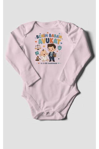 Morivokids Benim Babam Avukat Uzun Kollu Bebek Body %100 Pamuk Bebe Pembe