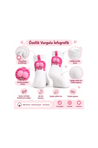 Ren.ga.renk Kadın Beyaz Pembe Kedi Desenli Ponponlu Soket Çorap Sevimli 3d Kedi Figürlü Eğlenceli Günlük Çorap Renk: Beyaz Beden: 36-40 Adet: 1 Rengaren
