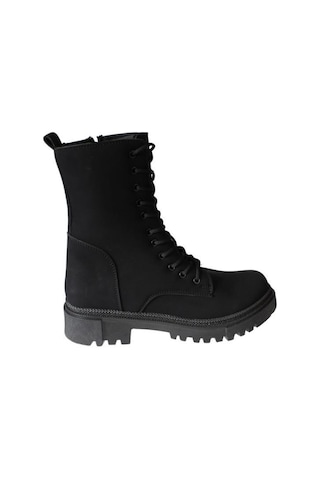 Yazkış Ayakkabı Yazkış Kadın Siyah Mat Cilt Bağcıklı Fermuaralı 18cm Bilekboyu Düz Termo Taban Postal Bot Siyah