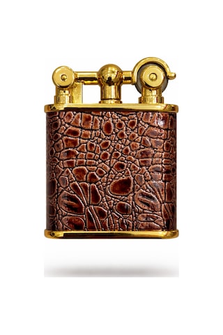 Premium Serisi Özel Koleksiyon Lüks Deri Desenli Vintage Çakmak-özel Çakmak Kutusu Kahverengi