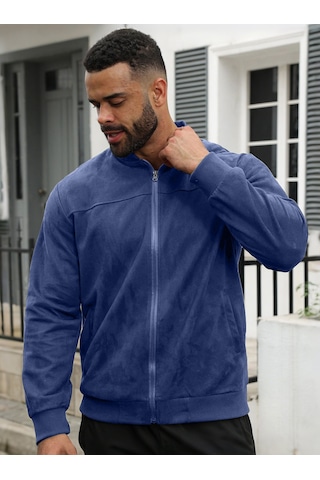 Edwardest Erkek Süet Bomber Fermuarlı Hırka Ceket Siyah