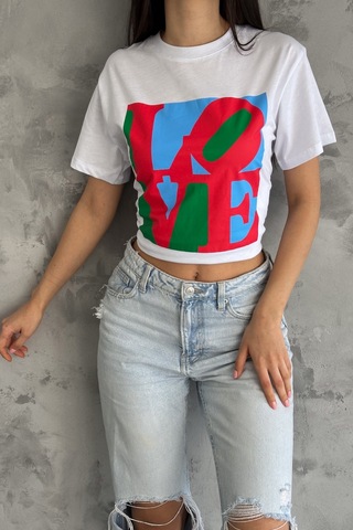 Femelle Kadın Beyaz Love Baskılı Pamuk Tişört