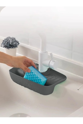 Gri Musluk Düzenleyici Evyelik Mutfak Lavabo Tezgah Üzeri Bölmeli Organizer Gri