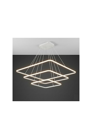 Modern Kare Beyaz Kasa Tek Renk Led Avize Beyaz Işık & Şık Salon Aydınlatma 50-40-30 Cm