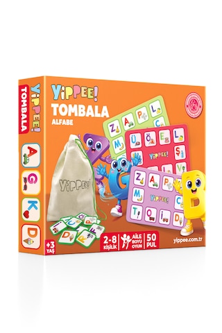 Çocuk Tombala Alfabe Temalı Ham Bez Kese 8 Tabla 50 Pul 60 Parça