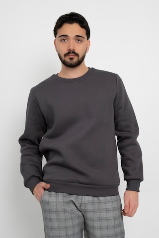 Dasüniforma Basic Baskısız 3 İplik Unisex Cepsiz Düz Sweatshirt Yuvarlak Yaka Sweat Antrasit