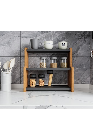 Alpa Ev Mobilya 3 Katlı Tezgah Üstü Mutfak Rafı, Baharatlık Ve Çok Amaçlı Organizer Atlantik Çam-antrasit