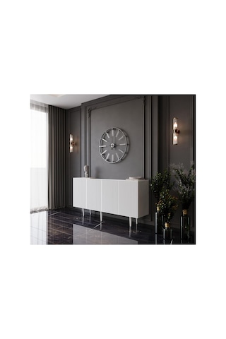Enwood Capella Beyaz Mdf 4 Kapaklı Raflı 160 Lık Konsol Beyaz 160 X 80 Diğer