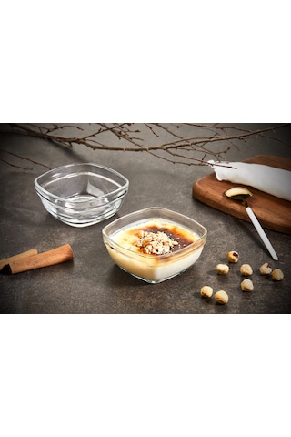 Glassco Kare Sütlaç Kare Cam Kase Tatlı Puding Kase 6'Lı