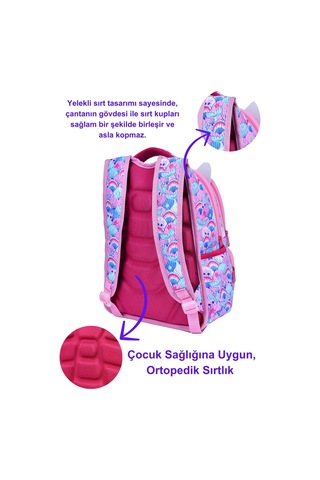 Pembe Kedi Baskılı, Su Geçirmez, Ortopedik Sırt Özellikli İlkokul