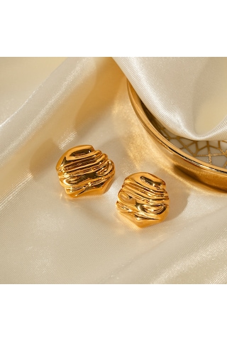 İns İnternet Ünlü Şık Takı Titanyum Çelik Çekiç Deseni 18 Ayar Altın Paslanmaz Çelik Kaya Dokusu Küpeler Şık Küpeler Diğer