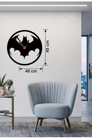 Mey Najmaddin Batman Yarasa Logolu Ahşap Duvar Saati - 40x40 Cm Dekoratif Dc Temalı Najmaddin Çok Renkli