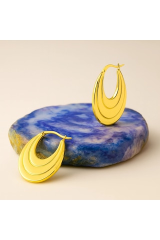 14k Altın Sallantı Oval Küpe, Halka Küpe Altın