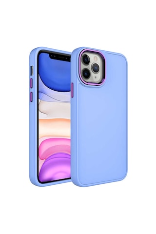 Goocamp Apple iPhone 12 Pro Max Uyumlu Metal Çerçeve Ve Buton Tasarımlı Silikon Luna Kılıf Lila