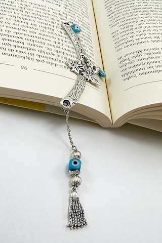 El Yapımı Cam Nazar Boncuğu Metal Yapraklı Dal Kitap Ayracı, Hedi
