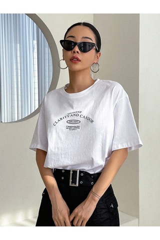 Uyguntarz Unisex Clarıty And Candor Baskılı Tasarım Tshirt Beyaz